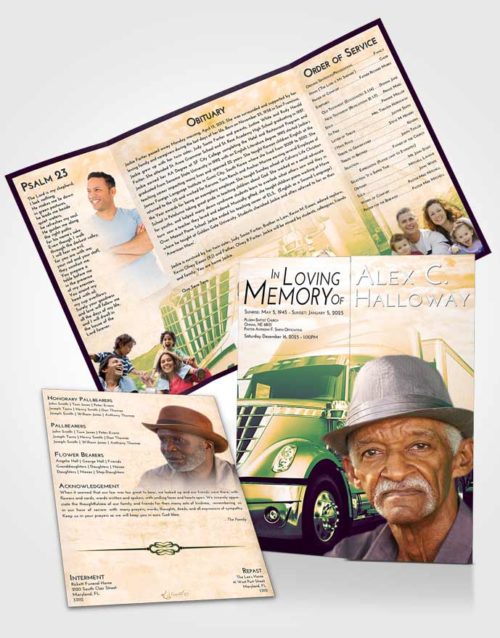 Obituary Funeral Template Gatefold Memorial Brochure Emerald Serenity Trucker Hours