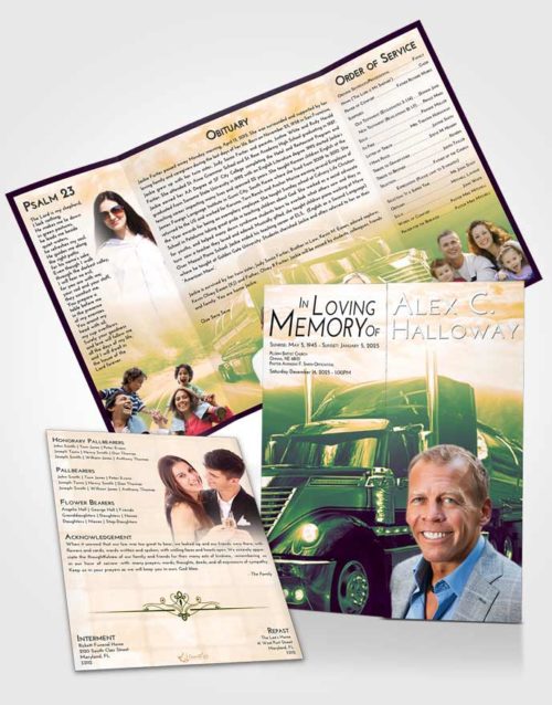 Obituary Funeral Template Gatefold Memorial Brochure Emerald Serenity Trucker Life