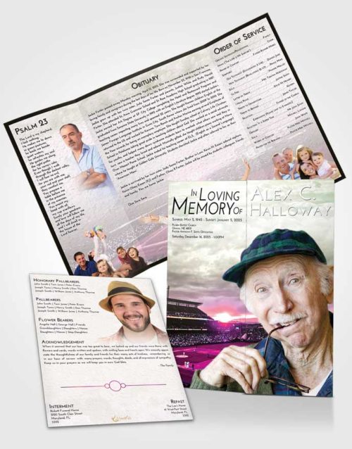 Obituary Funeral Template Gatefold Memorial Brochure Emerald Sunrise Baseball Stadium