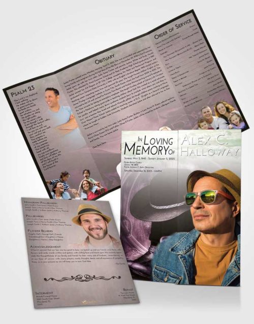 Obituary Funeral Template Gatefold Memorial Brochure Emerald Sunrise Cowboy Desire