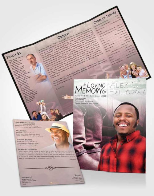 Obituary Funeral Template Gatefold Memorial Brochure Emerald Sunrise Cowboy Love