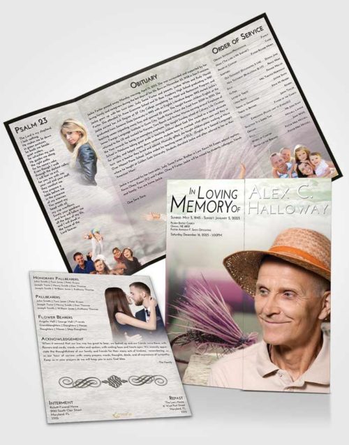 Obituary Funeral Template Gatefold Memorial Brochure Emerald Sunrise Fishing Serenity