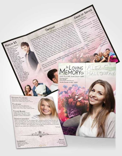 Obituary Funeral Template Gatefold Memorial Brochure Emerald Sunrise Gardening Passion