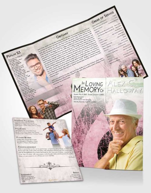 Obituary Funeral Template Gatefold Memorial Brochure Emerald Sunrise Harmonica