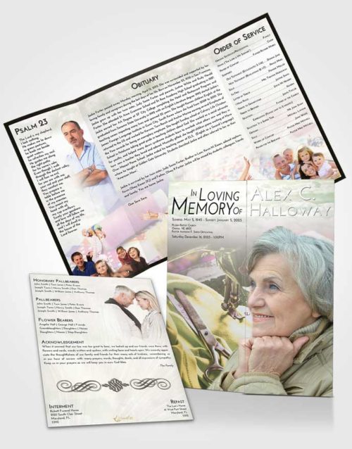 Obituary Funeral Template Gatefold Memorial Brochure Emerald Sunrise Sewing Love