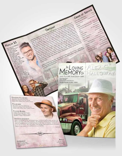 Obituary Funeral Template Gatefold Memorial Brochure Emerald Sunrise Trucker Days