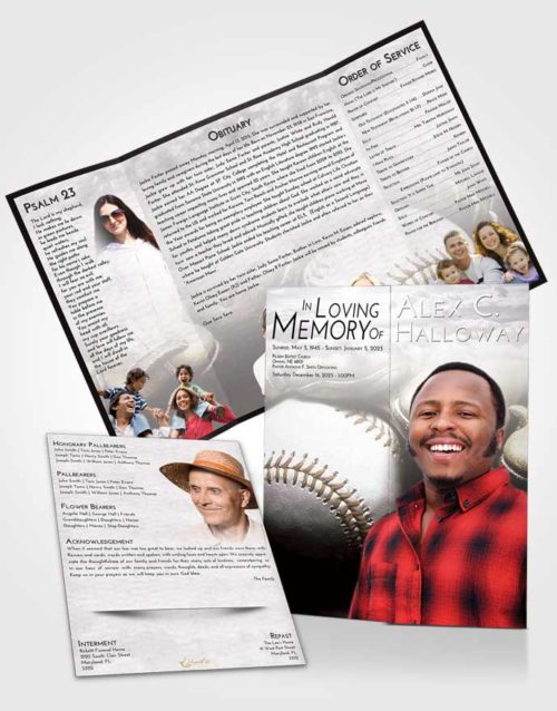 Obituary Funeral Template Gatefold Memorial Brochure Evening Baseball Life