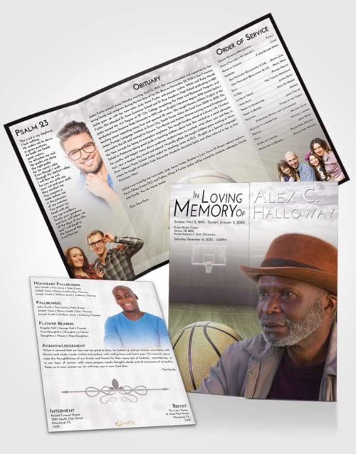 Obituary Funeral Template Gatefold Memorial Brochure Evening Basketball Dreams