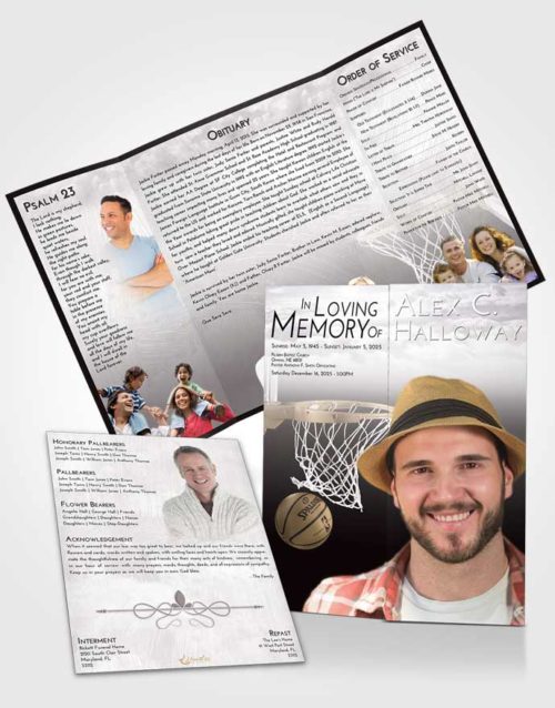 Obituary Funeral Template Gatefold Memorial Brochure Evening Basketball Journey