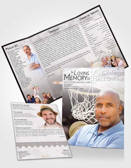 Obituary Funeral Template Gatefold Memorial Brochure Evening Basketball Swish