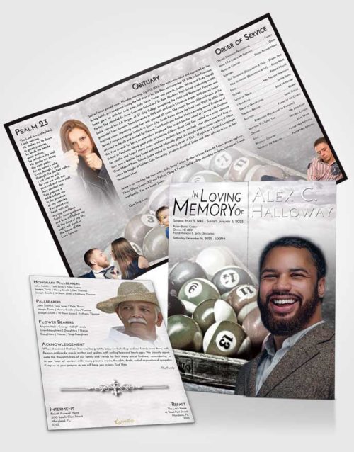 Obituary Funeral Template Gatefold Memorial Brochure Evening Billiards Love