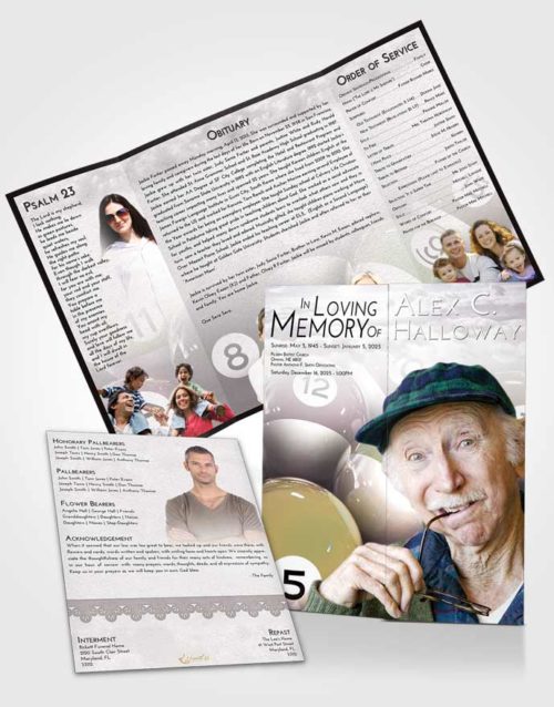 Obituary Funeral Template Gatefold Memorial Brochure Evening Billiards Tournament
