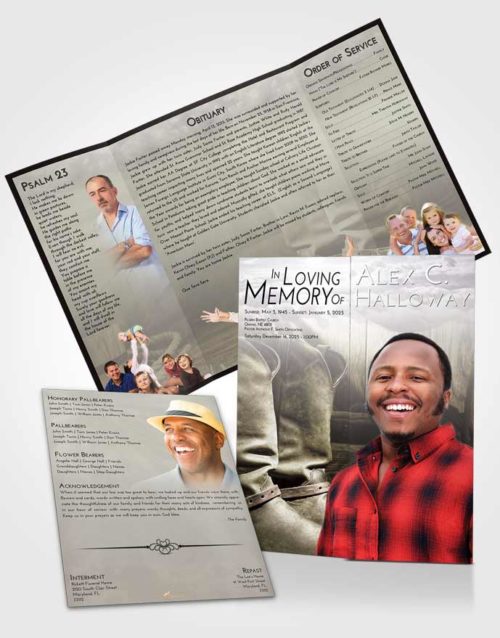 Obituary Funeral Template Gatefold Memorial Brochure Evening Cowboy Love