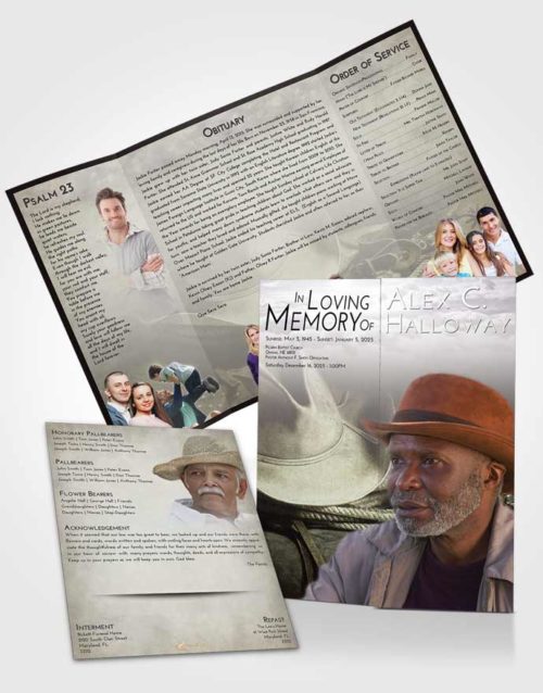 Obituary Funeral Template Gatefold Memorial Brochure Evening Cowboy Serenity