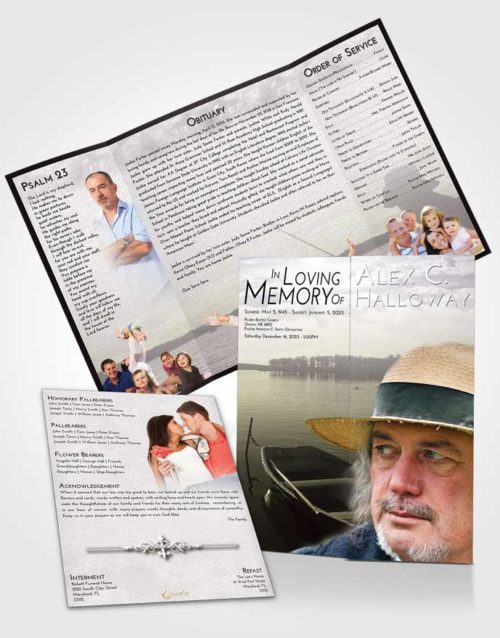 Obituary Funeral Template Gatefold Memorial Brochure Evening Fishing Desire