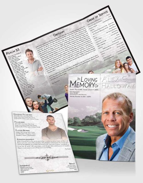 Obituary Funeral Template Gatefold Memorial Brochure Evening Golfing Sandtrap