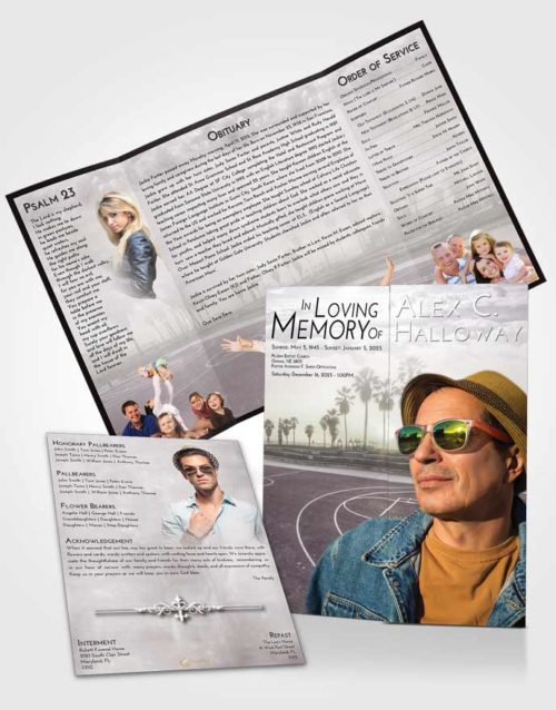 Obituary Funeral Template Gatefold Memorial Brochure Evening On the Court