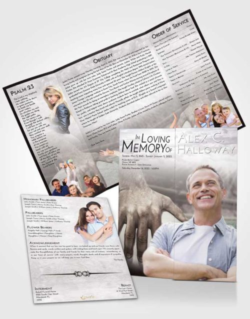 Obituary Funeral Template Gatefold Memorial Brochure Evening Rugby Surprise