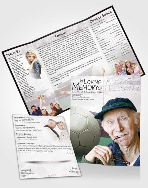 Obituary Funeral Template Gatefold Memorial Brochure Evening Soccer Love