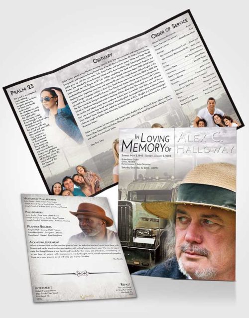 Obituary Funeral Template Gatefold Memorial Brochure Evening Trucker Drive