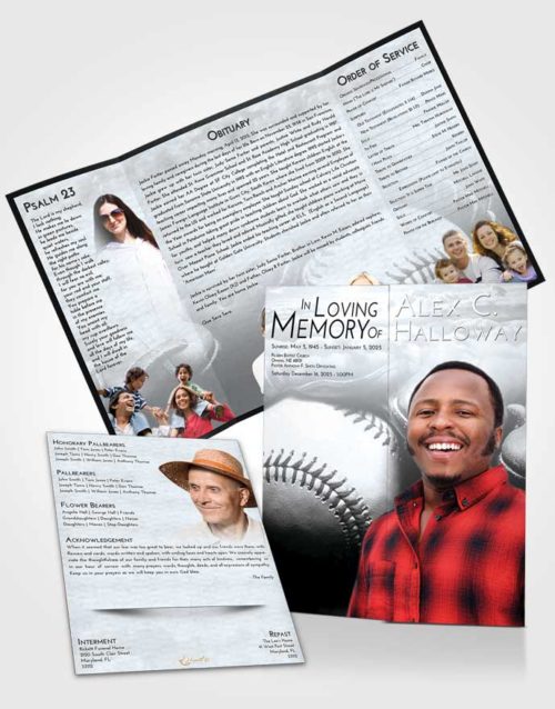 Obituary Funeral Template Gatefold Memorial Brochure Freedom Baseball Life