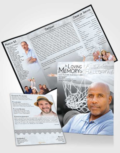 Obituary Funeral Template Gatefold Memorial Brochure Freedom Basketball Swish