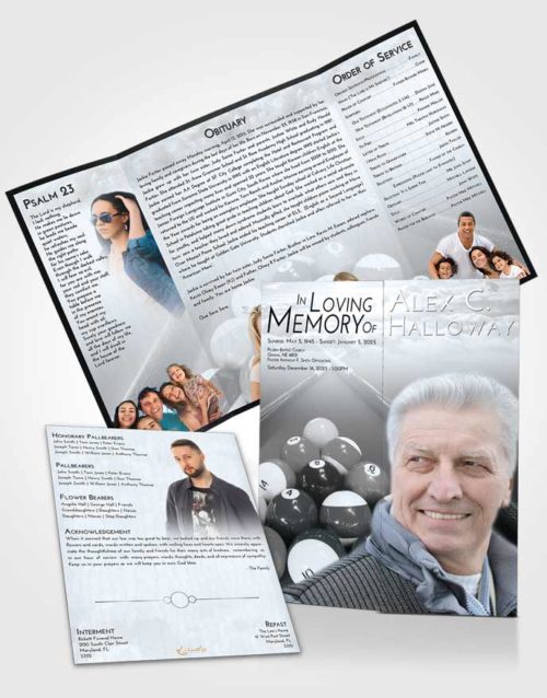 Obituary Funeral Template Gatefold Memorial Brochure Freedom Billiards Rack