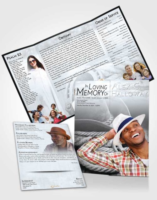 Obituary Funeral Template Gatefold Memorial Brochure Freedom Cowboy Divinity