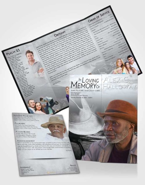 Obituary Funeral Template Gatefold Memorial Brochure Freedom Cowboy Serenity