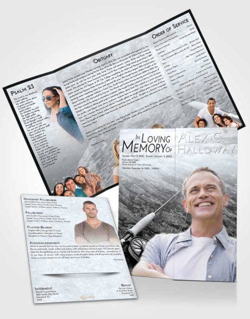 Obituary Funeral Template Gatefold Memorial Brochure Freedom Fishing on the Rocks