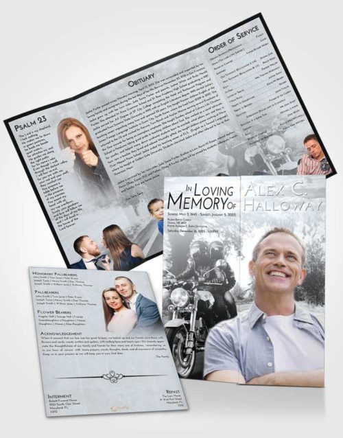 Obituary Funeral Template Gatefold Memorial Brochure Freedom Motorcycle Days