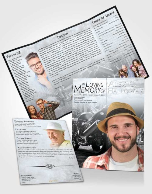 Obituary Funeral Template Gatefold Memorial Brochure Freedom Motorcycle Dreams