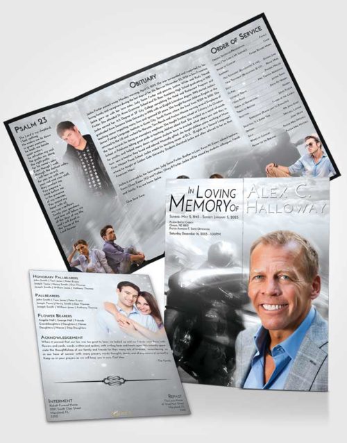 Obituary Funeral Template Gatefold Memorial Brochure Freedom Motorcycle Speed