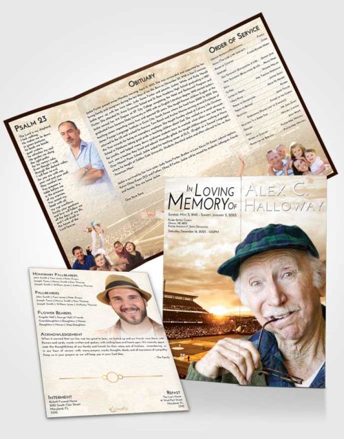 Obituary Funeral Template Gatefold Memorial Brochure Golden Baseball Stadium