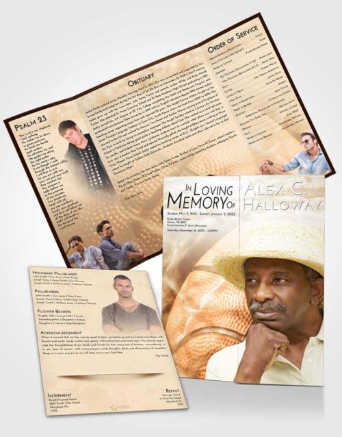 Obituary Funeral Template Gatefold Memorial Brochure Golden Basketball Fame