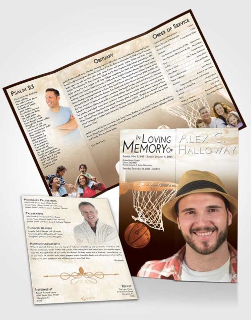 Obituary Funeral Template Gatefold Memorial Brochure Golden Basketball Journey