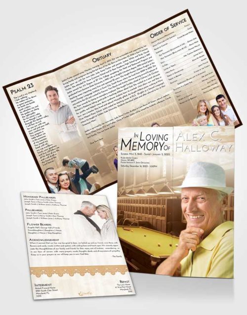 Obituary Funeral Template Gatefold Memorial Brochure Golden Billiards Journey