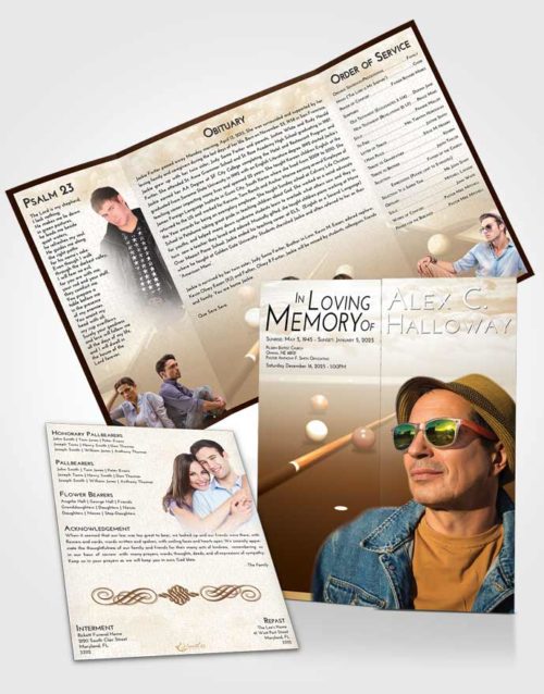 Obituary Funeral Template Gatefold Memorial Brochure Golden Billiards Peace