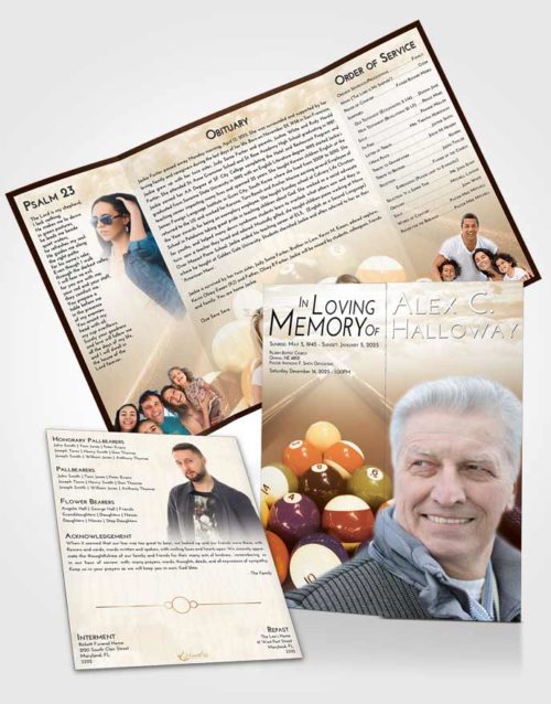 Obituary Funeral Template Gatefold Memorial Brochure Golden Billiards Rack