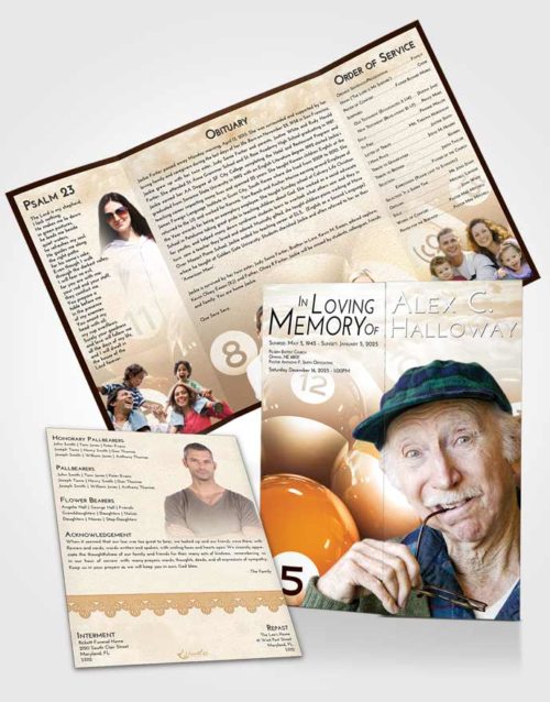 Obituary Funeral Template Gatefold Memorial Brochure Golden Billiards Tournament
