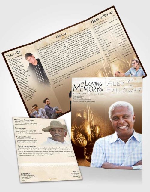 Obituary Funeral Template Gatefold Memorial Brochure Golden Boxing Serenity