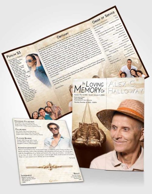 Obituary Funeral Template Gatefold Memorial Brochure Golden Boxing Victory