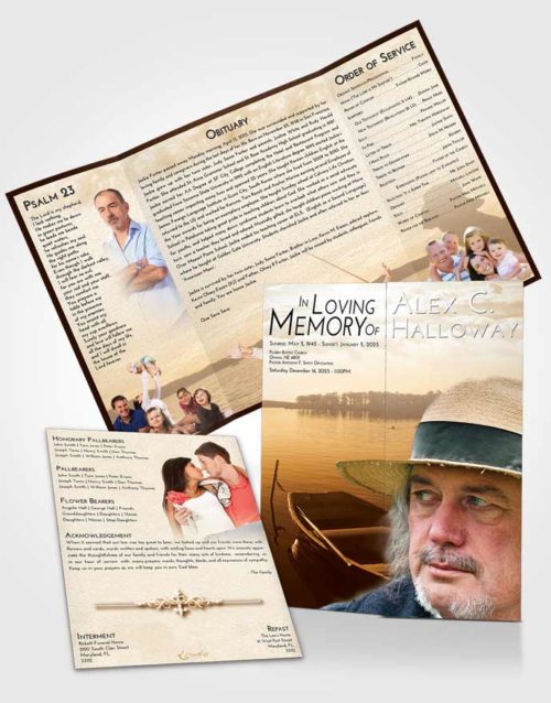 Obituary Funeral Template Gatefold Memorial Brochure Golden Fishing Desire