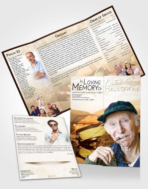 Obituary Funeral Template Gatefold Memorial Brochure Golden Fishing Dreams