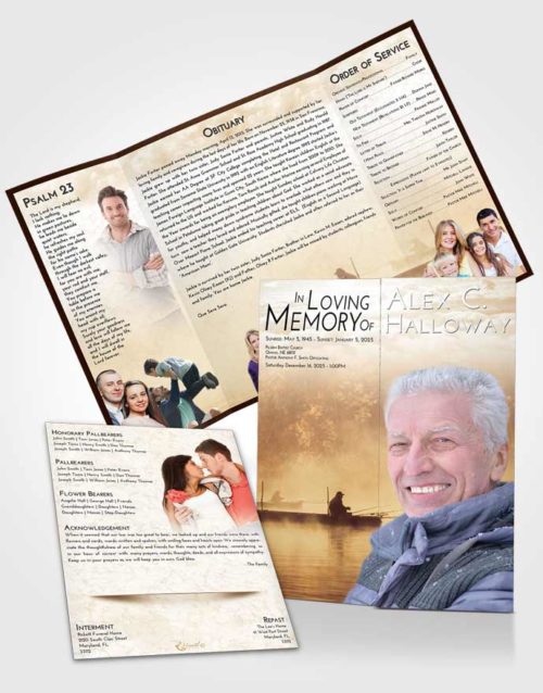 Obituary Funeral Template Gatefold Memorial Brochure Golden Fishing Tranquility