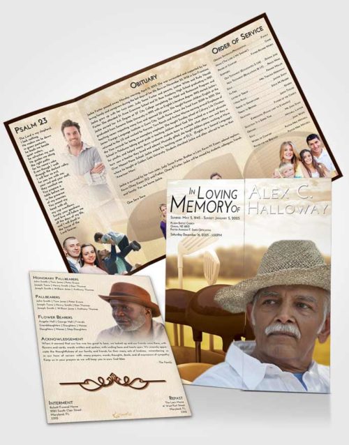Obituary Funeral Template Gatefold Memorial Brochure Golden Golf Fairway