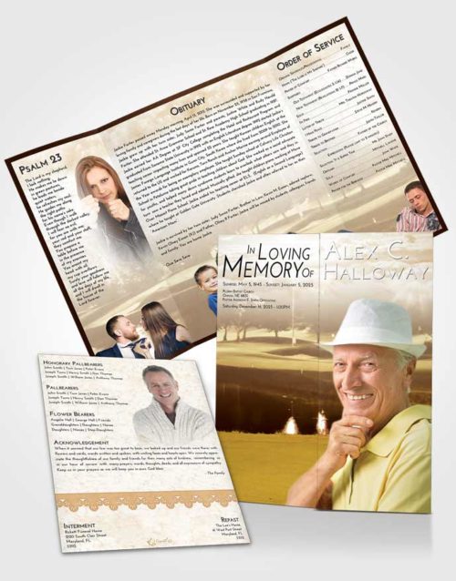 Obituary Funeral Template Gatefold Memorial Brochure Golden Golf Paradise