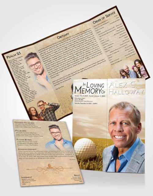 Obituary Funeral Template Gatefold Memorial Brochure Golden Golf Serenity