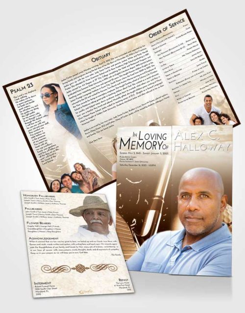 Obituary Funeral Template Gatefold Memorial Brochure Golden Golf Swing