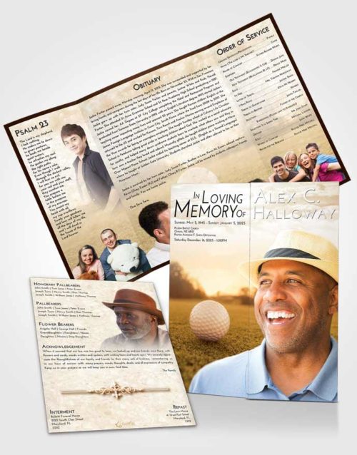 Obituary Funeral Template Gatefold Memorial Brochure Golden Golfing Honor